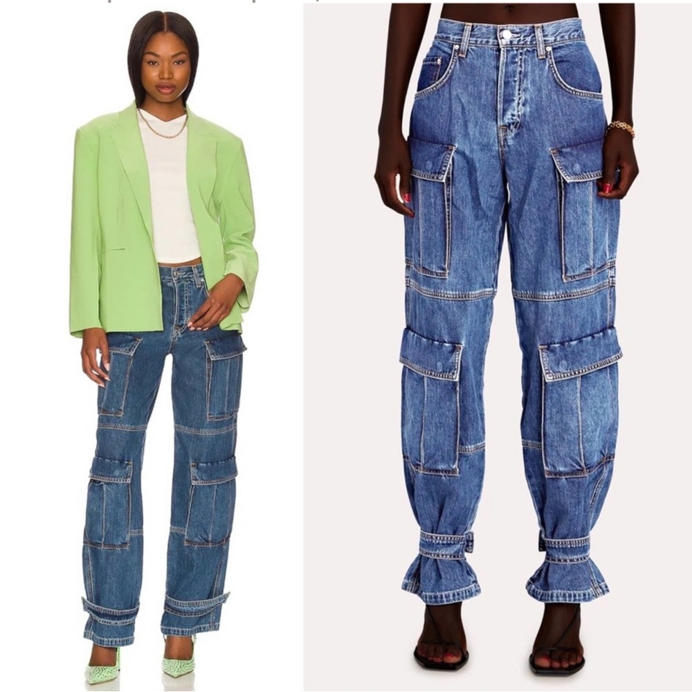 Sz 27 GRLFRND Lex Cargo Pants in Rio Grande Wash High Rise Denim Jeans